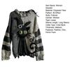 Halloween Skummel Ansikt Genser for Kvinner Patchwork Trykk Strikket Genser Topp Langermet Rund hals Sydd Høstantrekk