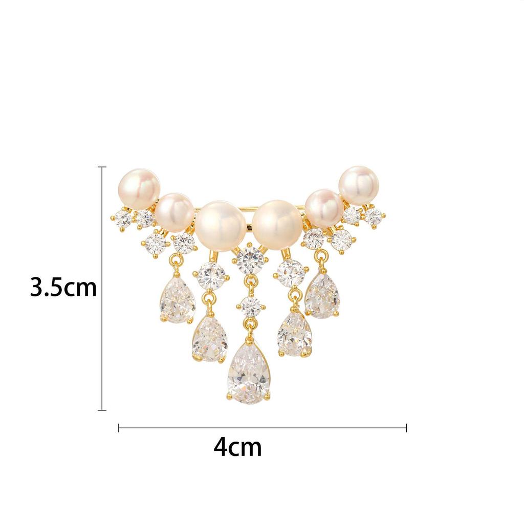 Snowflake & Butterfly Zircon Brooch with Freshwater Pearl for Women's Korean Style Suit Coat