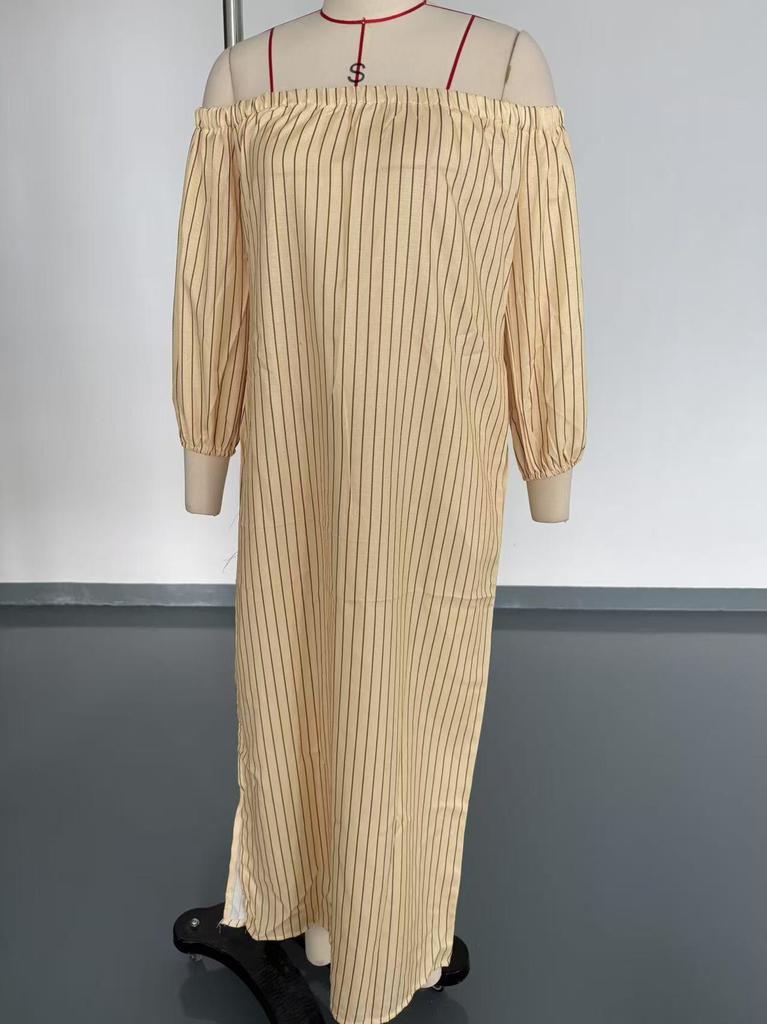 Available for 2026: New Spring Striped Off-Shoulder Dress for Women in Cotton and Linen - Perfect Vacation Style
