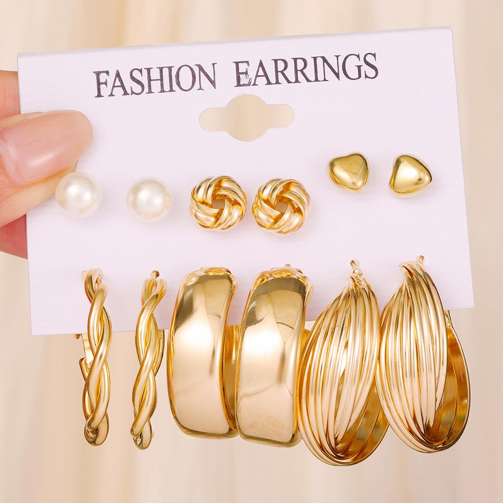 12 Piece Set Women Fashion Personality Versatile Simple Retro Gold Butterfly Love Heart Earrings Inlaid Zircon Earrings