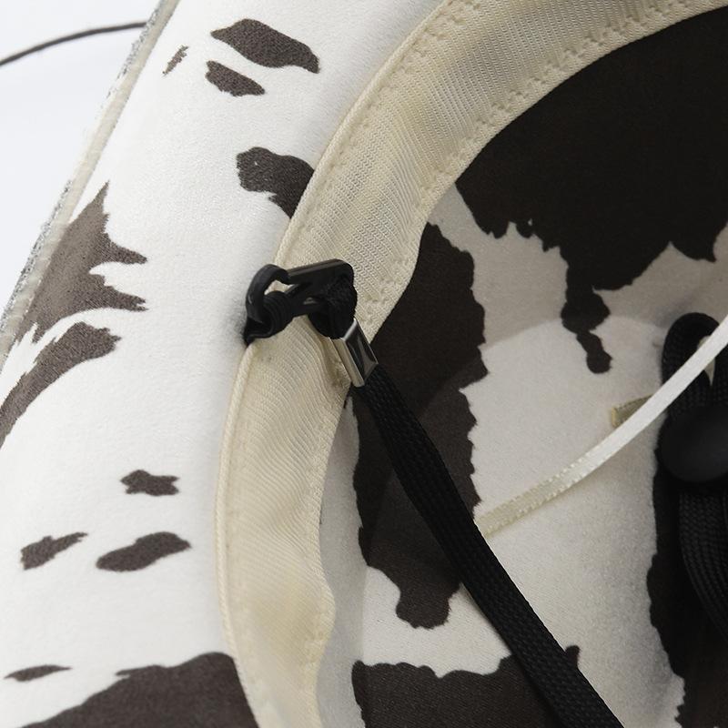 Cow Print Western Cowboy Hat Bull Head Metal Decor Rivet Leather Band Wide Brim Party Fedora Hat