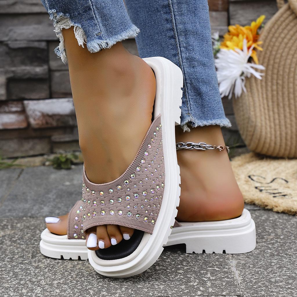 Fashionable and Comfortable Square Toe Slippers Thick Sole and Fish Mouth Beach Sandals
