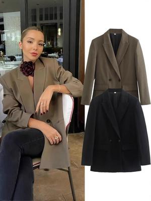 Casaco de Fato Feminino Estilo Europeu e Americano de Moda de Rua com Dois Botões - Coleção Primavera