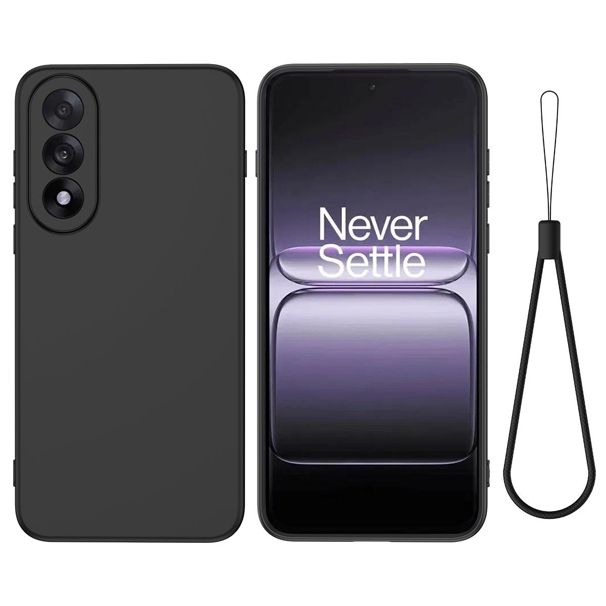 

For OnePlus Nord 5 5G Liquid Silicone Case Phone Back Cover with Hand Strap Black