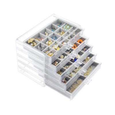 5-Schubladen Klarer Acryl Schmuckorganizer mit Samtteilern