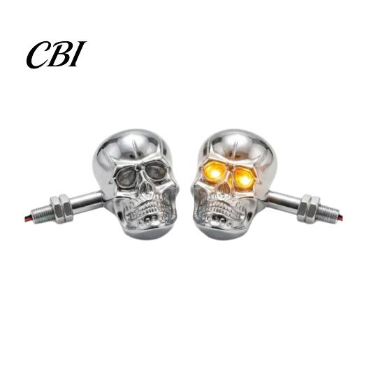 Decorative Skull 1 Pair Motorcycle LED Turn Signal Light, Head Warning Indicator Halloween Decorations Waterproof Universal Blinker for Ebike