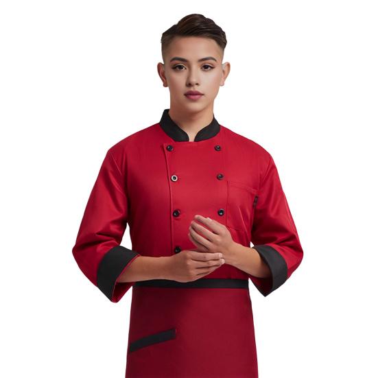 Unisex Chef Uniform with Chest Pocket Stand Collar Long Sleeve Double Breasted Chef Shirt Solid Color Kitchen