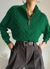 Women's Half-High Collar Zipper Ribbed Knit Pullover Sweater, Short-Sleeve, Loose Fit, 2025 Autumn/Winter Collection.