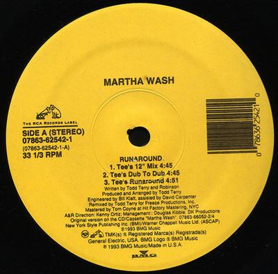 12inch Record MARTHA WASH - Runaround 07863625421 RCA, BMG 1993 US Dance & Electronica Used