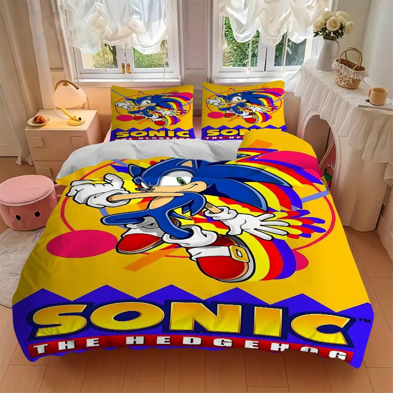 3pcs bedding set Sonic Adventure Includes 1 Comforter + 2 Pillowcases, Without Pillow Inserts, Soft Comfortable, Lightweight Breathable, Pri