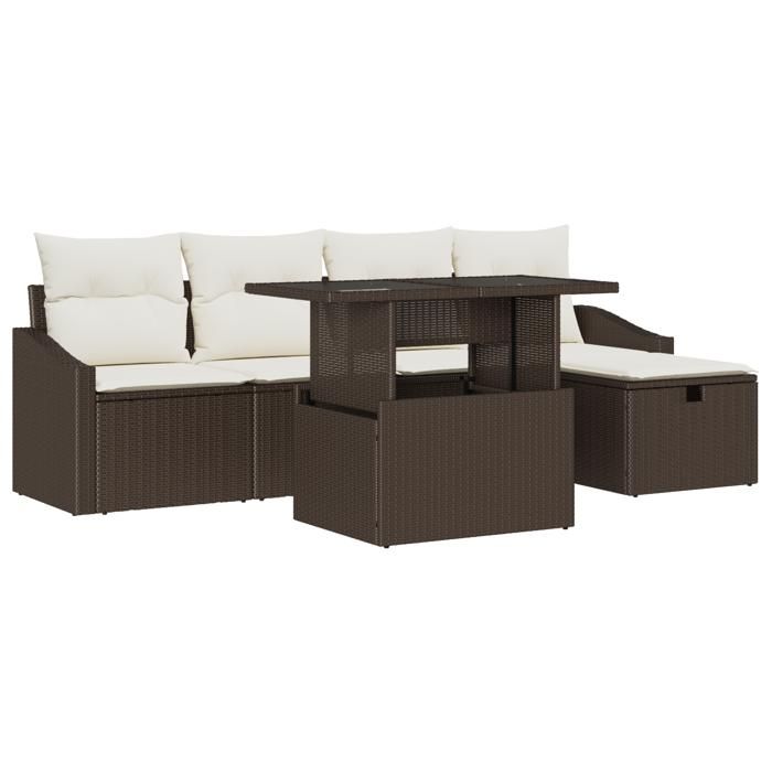 VidaXL Set canapé jardin 6 pièces coussins marron poly rattan 3361157