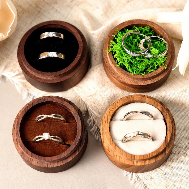 Personalisierte Holz-Eheringbox mit klarem rundem Verlobungsantrag-Halter, doppelte Ringträgerbox für die Zeremonie