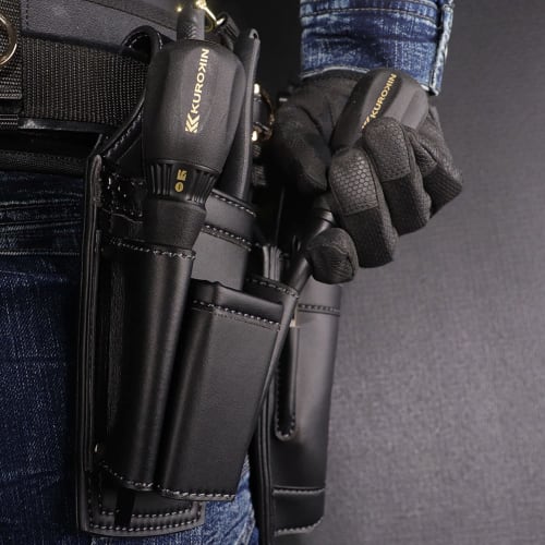 Fujiya Driver and Pliers Holder, 2 Tiers, Black and Gold, Light PU Leather Series, AH-72BG