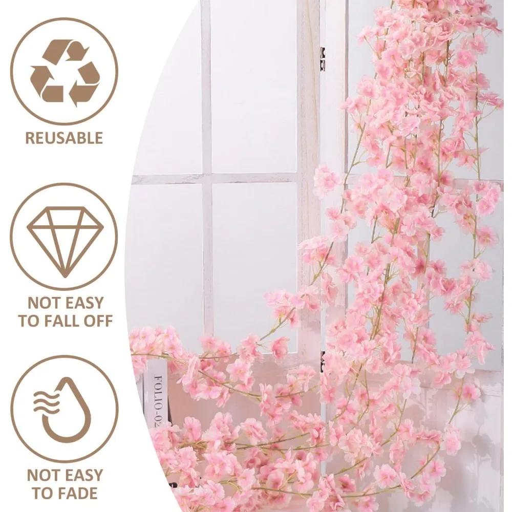 2 Cherry Blossom Vines (180cm Each), Artificial Flower Cherry Blossom Garland, Suitable for Wedding Parties (Light Pink)