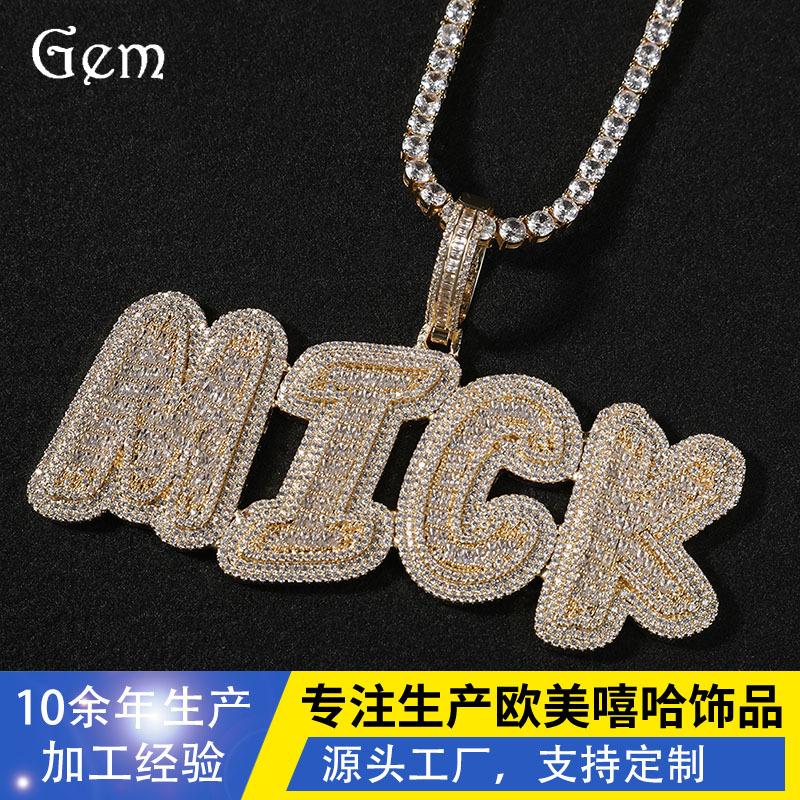 

HIPHOPNICK letter splicing pendant personalized light luxury high sense custom zircon pendant necklace 1 letter + 3mm24inch twist chain рожевий колір золота