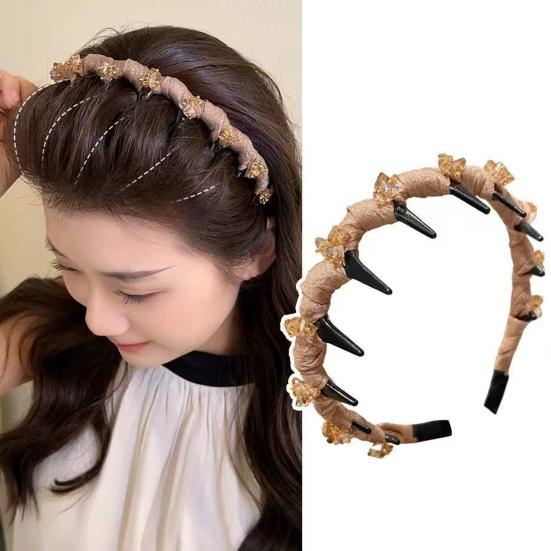 Women Headband Shiny Rhinestones Bright Color Fabric Cover Hair Hoop