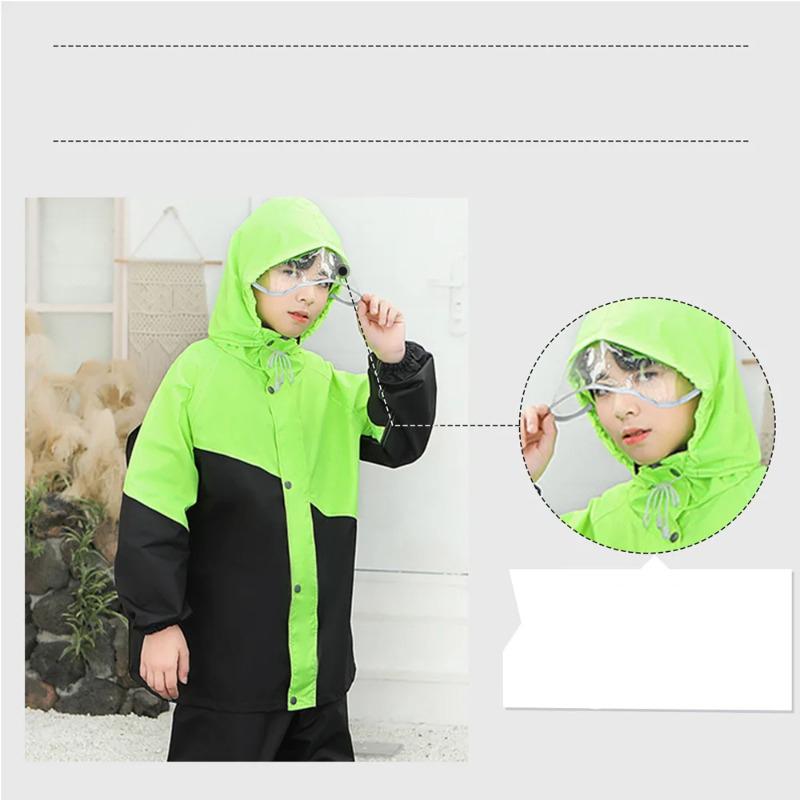 Kids Waterproof Suit Hooded Raincoat Jacket Trousers Set Puddle Suit Zip Boys Girls
