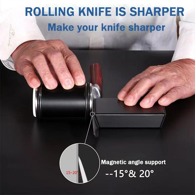 Rolling Knife Sharpener Double Sided Diamond Sharpening Stone 15/20° Degree Magnetic Roller Angle Sharpening Chef Kitchen Knives