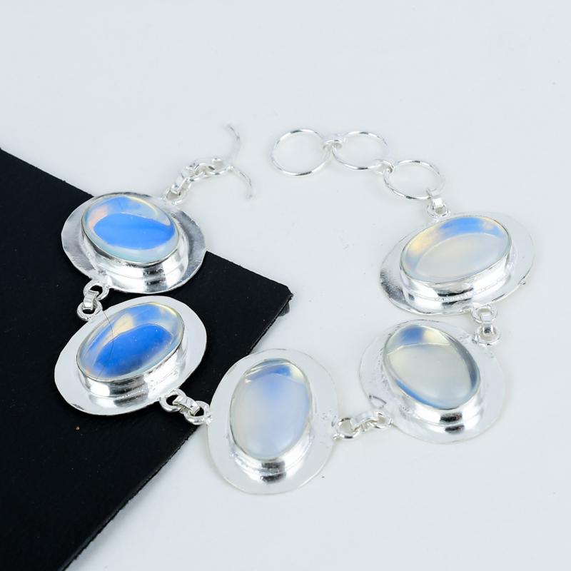 Beautiful Milky Opal Gemstone Handmade 925 Sterling Silver Bracelet, Milky Opal Bracelet For Wife , Unisex Bracelet, Party Wear Gifts