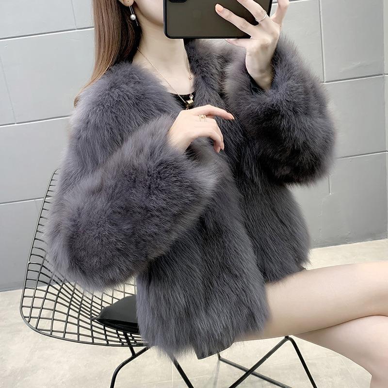 

New imitation fox hair light luxury winter collar fur coat women s fashion short long-sleeved padded cotton S (recommended 80-45kg)