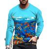New Ocean Scenery Print Summer Men's Round Neck T-shirt Casual Long Sleeve Oversized T Shirt Fashion Pullover Trend Men Clothing