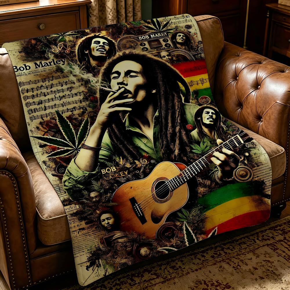 Music B-Bob Marley-y Throw Thick Comfort Flannel Quilt, Multi-scene Use Indoor Outdoor Daily Nap