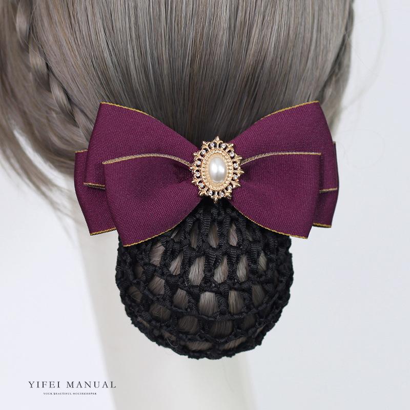 Head Flower Female Vocational Nurse Hairnet Bank Flight Attendant Special Disc Hair Net Pocket Bow Hairpin Tooling Headdress