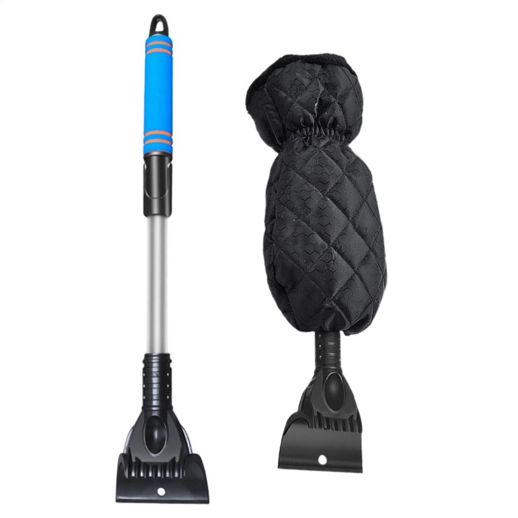 Snow Scraper Extendable Snow Brush Ergonomic Window Scraper with Fleece Glove for Frost Removal Automotive Truck SUV RV Winter