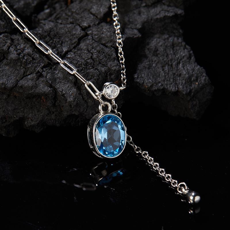 S925 Sterling Silver Natural Topaz Pendant Colored Treasure Necklace Women'S Small Premium Sense Exquisite Versatile Light Luxury Clavicle Neck Chain
