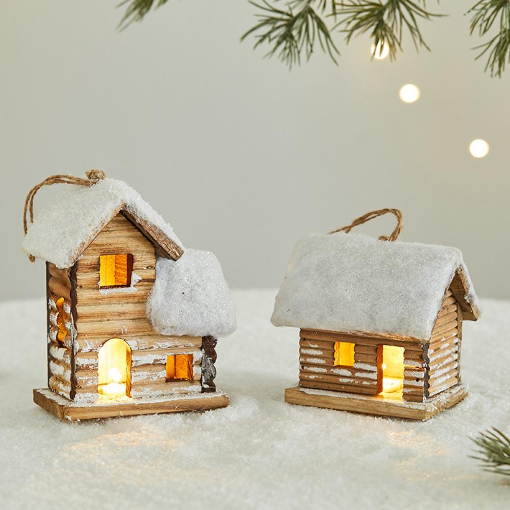 Christmas LED Light Wooden House Luminous Cabin Merry Christmas Decorations for Home DIY Xmas Tree Ornaments Kids Gifts New