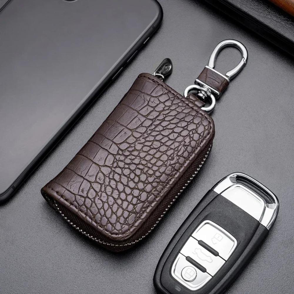 

1PC Car Key Bag Business Universal Crocodile Print Protective Cover Zipper Car Key Storage Bag Interior Decor Products кавовий