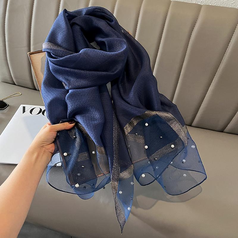 Luxury Brand Women Scarf Thin Summer Lady Beach Shawl Scarves With Pearl Muslim Fashion Foulard Female Hijab Headscarf