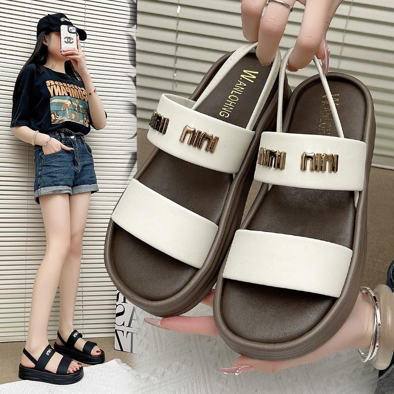 Summer New Niche with Casual Platform Sandals Women's One-word Open-toed Beach Sandals Women