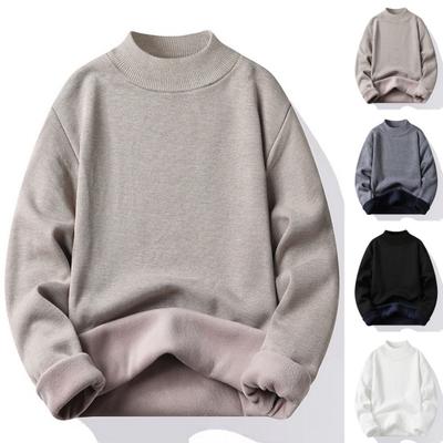 Herrenpullover Herbst Winter Dicker Plüsch Gefüttert Halbhoher Kragen Gestrickter Einfarbiger Elastischer Pullover Locker Warm Halten Arbeit Schulpullover