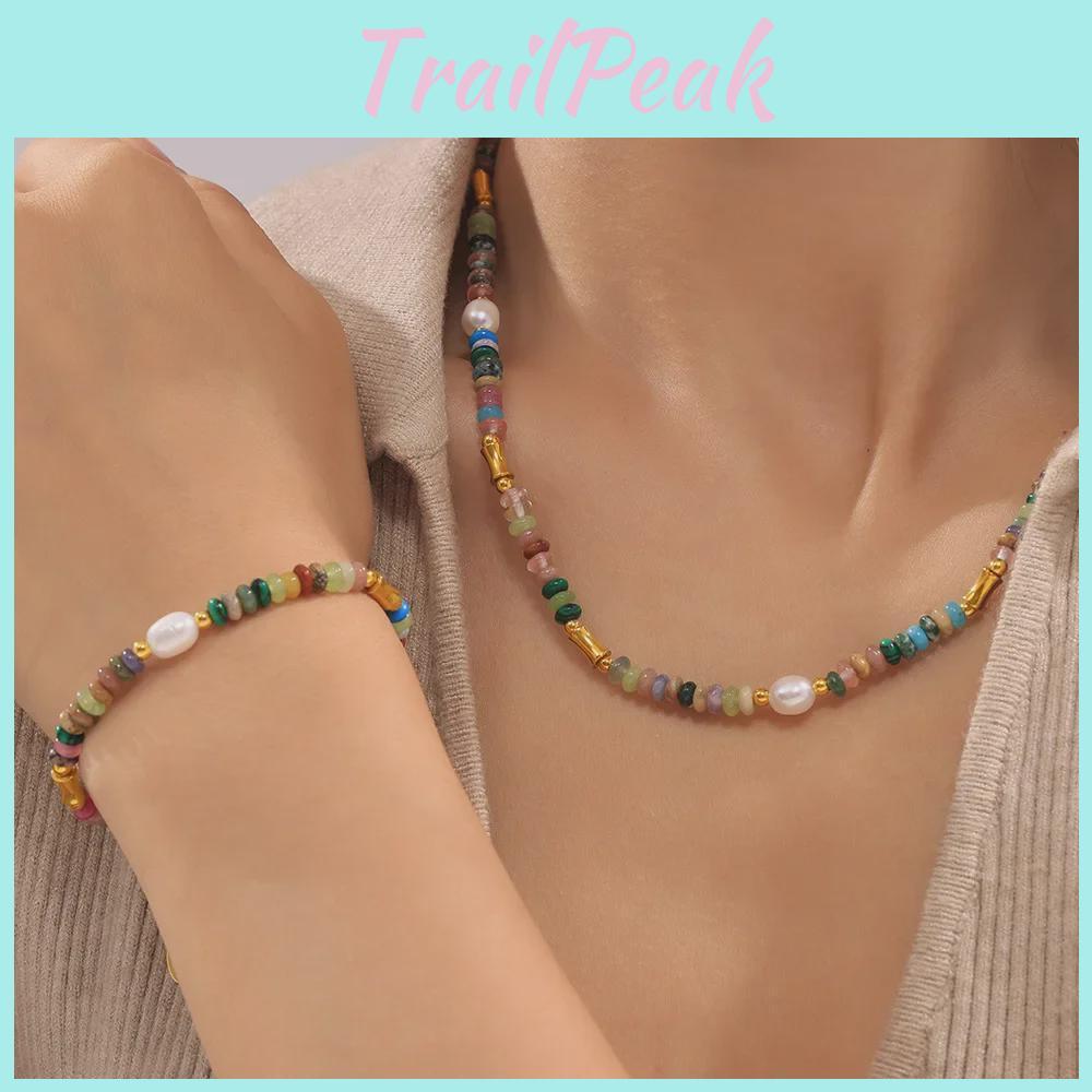 Freshwater Natural Bohemian Pearl Stone Beaded Necklace Bracelet Set