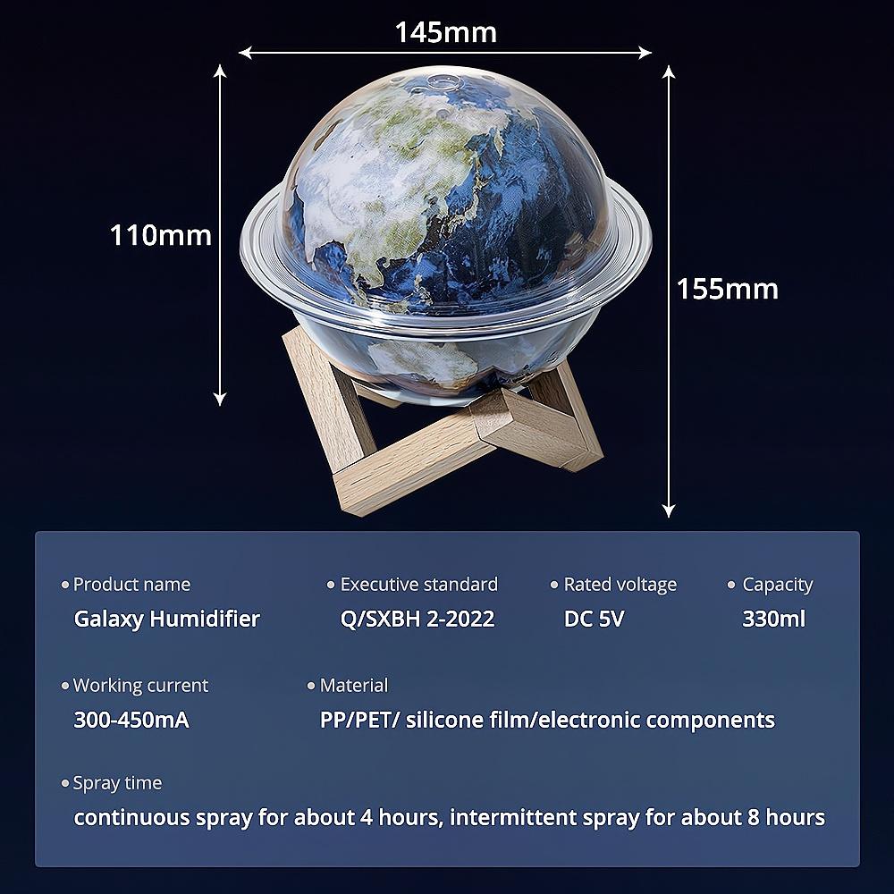 Galaxy Planet Luftbefeuchter 330ml Starker Nebel Haushaltszerstäuber LED Nachtlicht Kreisförmige tragbare USB-Aromatherapie-Atmosphärenlampe
