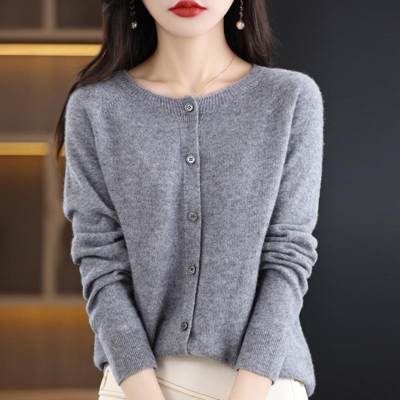 Cardigan Premium da Donna Lavorato a Maglia in 100% Lana - Vestibilità Slim, Scollo Rotondo, Design Senza Cuciture per Autunno & Inverno