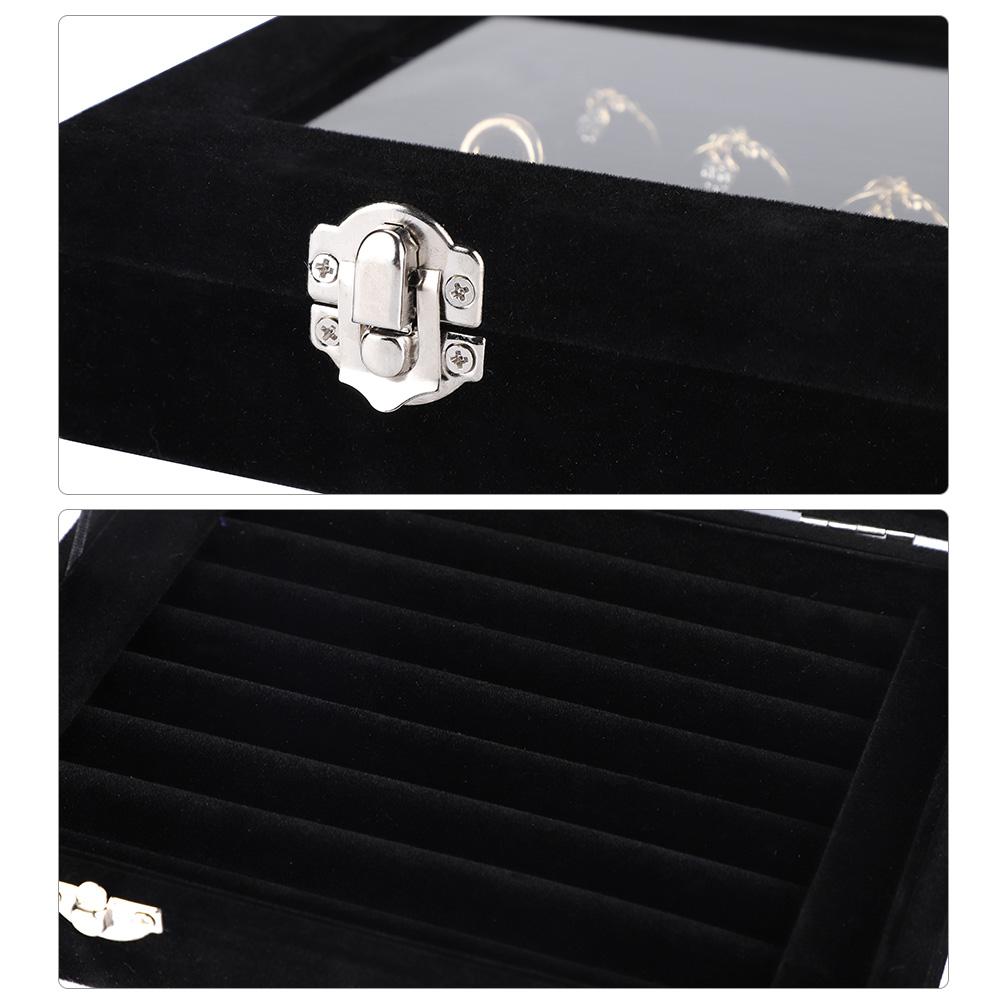 Composite Board Lint Jewelry Rings Storage Box Display Case Holder Organizer Black