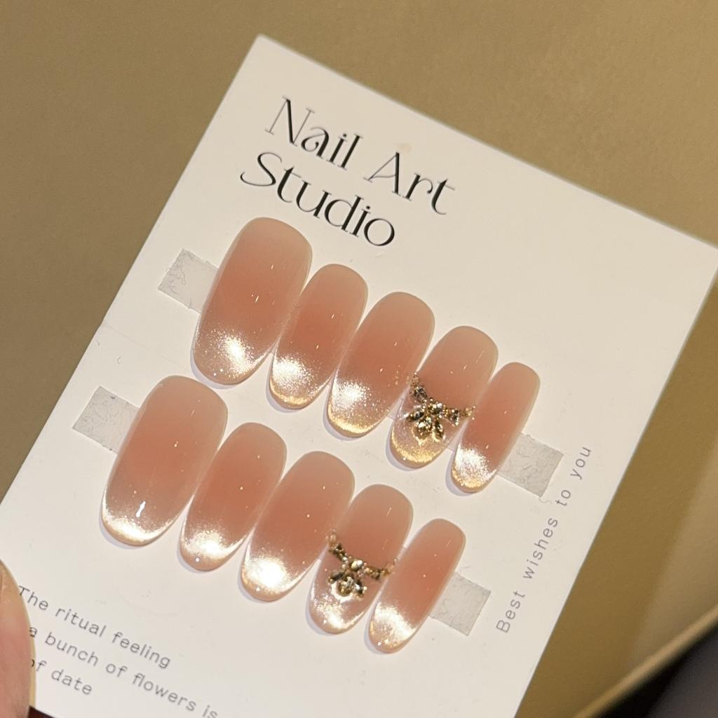 INS Diamond-Patch Pure Handmade Wear-On Nail, Elegant Short Style Brightening High-End Diamond Ring, Nail Art Fake Nail Patch