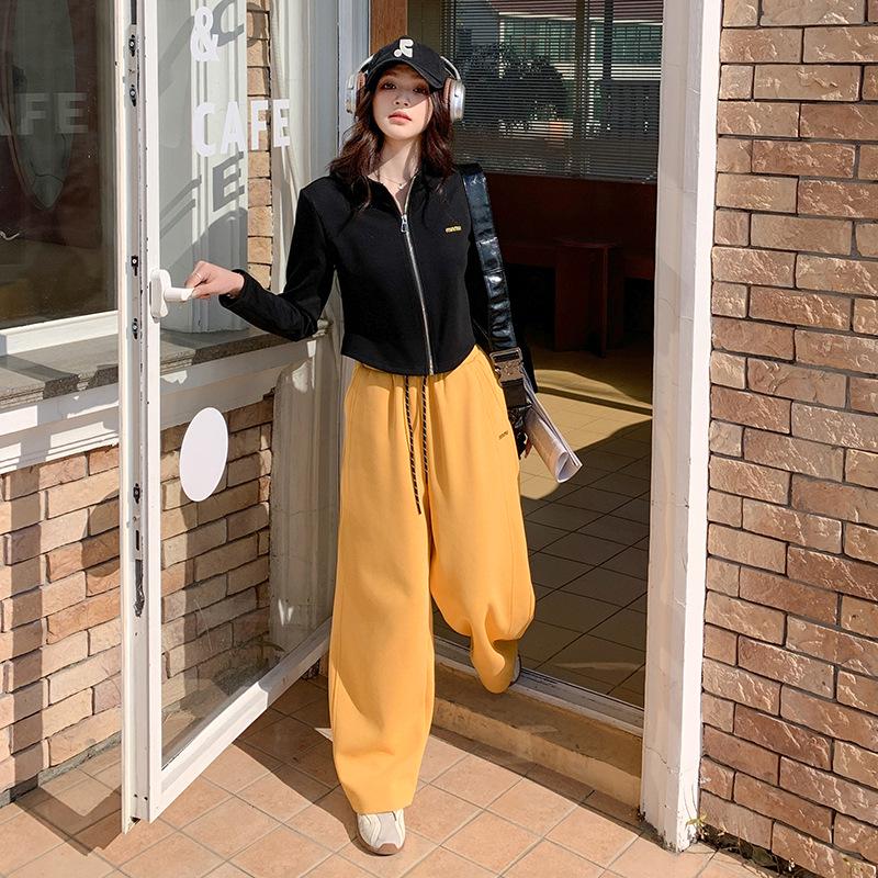 

Spring 2025 Slimming Top & High Waist Wide Leg Pants Two-Piece Set M for 85-105 jin