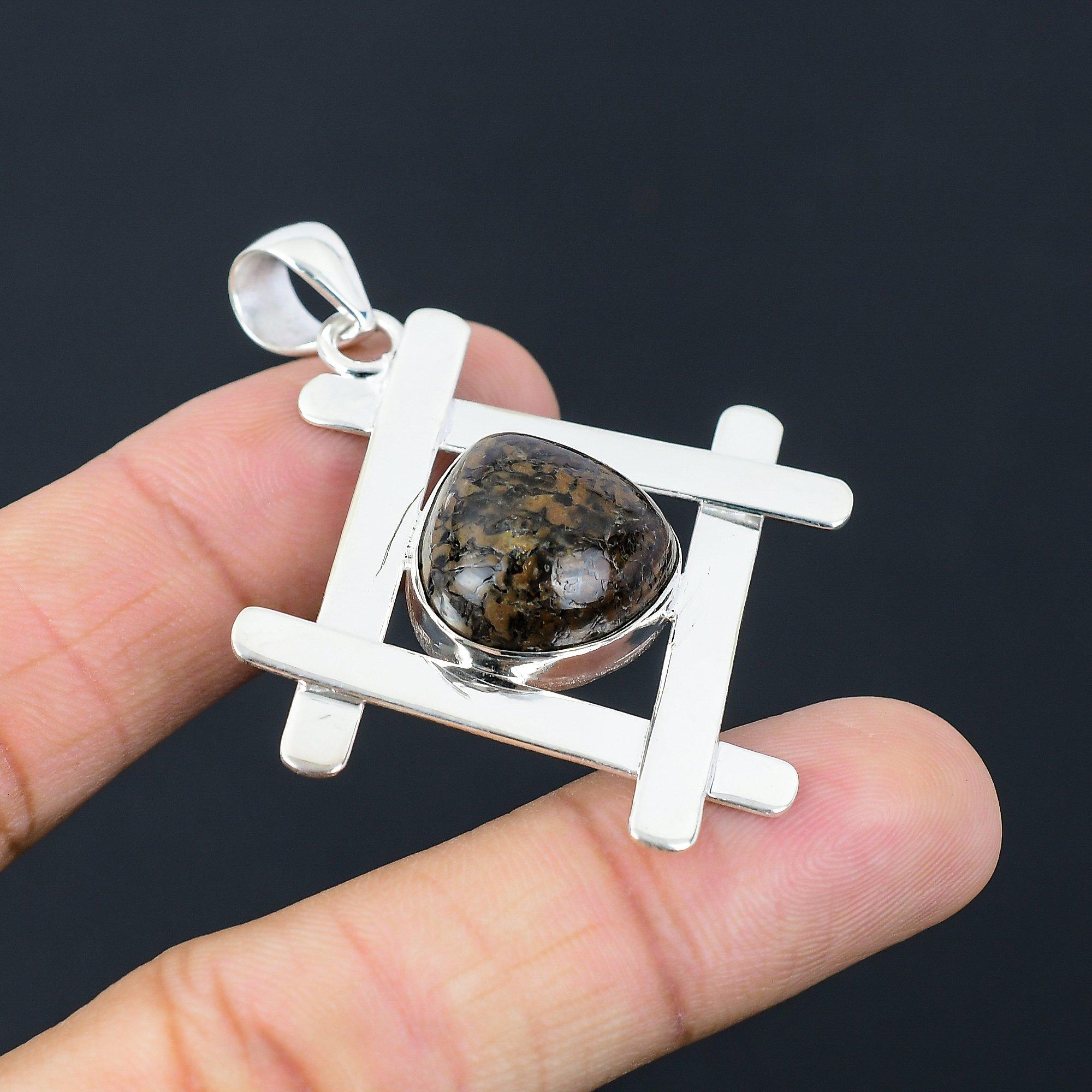 Daughters Day Sale Pear Natural Gabbro Jasper Pendant Jewelry Sterling Silver