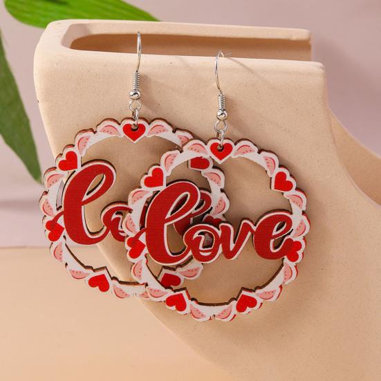 1 Pair Women Color Contrast Love Letter Print Earrings Pink Series Hook Earrings Romantic Valentine Day Drop Earrings
