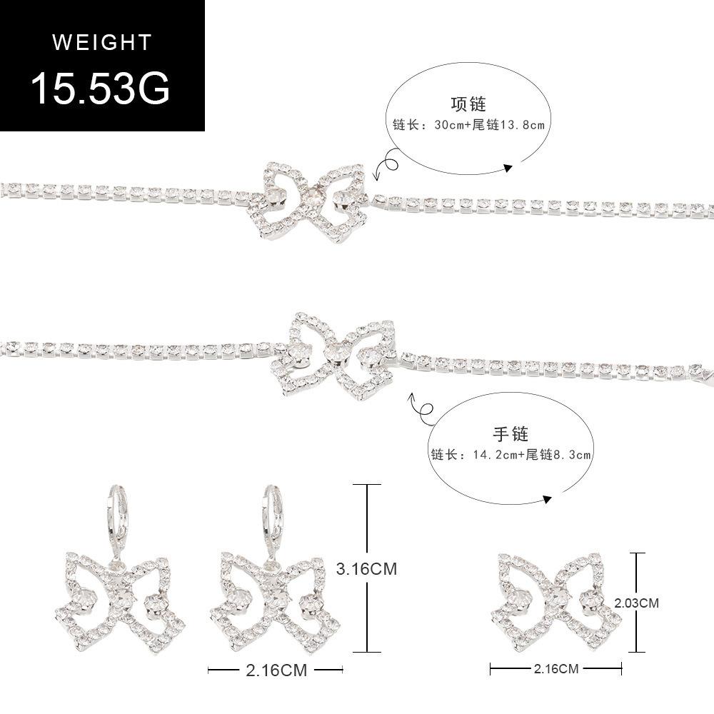 Jewelry Set, Personalized Fashion Full Diamond Hollow Butterfly Earrings, Bracelet Necklace 3-Piece Set