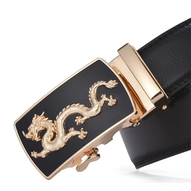 Ejderha Logolu Alaşım Otomatik Tokalı Kemer İş Günlük Stil Deri Kemer Basit Kemer