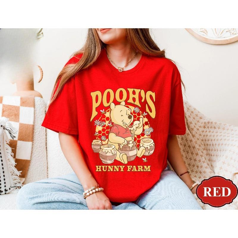 Trendy Casual Retro Winnie The Pooh Tshirt Printed with Classic Cartoon Image Unisex All Seasons Basic Tshirt Gothic S