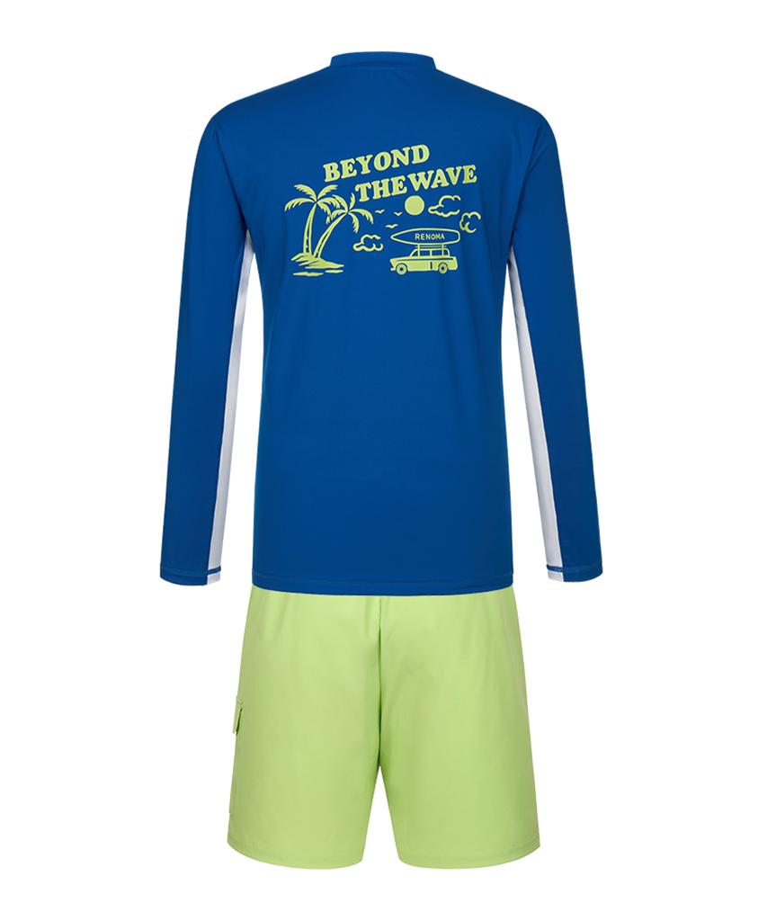 Lenomasuyeongbog Men'S Color Block Relaxed Fit Rash Guard Set Blue Rn-Ms2G924-Bu