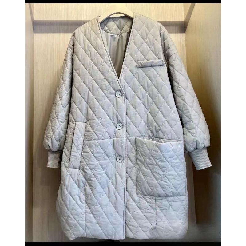 Winter Locker Sitzender Langer Gepolsterter Mantel Damen Europäische Übergröße Diamantgesteppt Unregelmäßige Tasche Koreanischer Stil