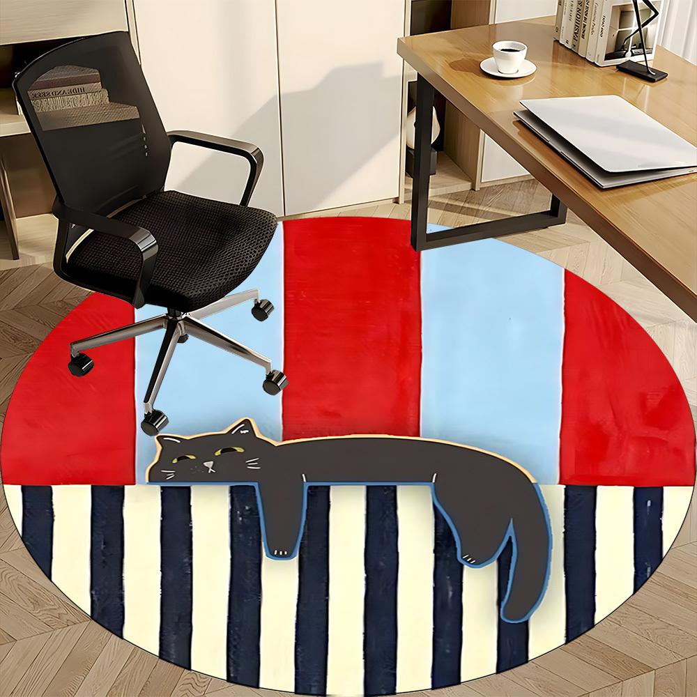1pc Cat Stripes Office Round Area Rug, Mat Suitable For Office, Under Office Chairs Bedroom Living Room Home Decor, Room Deco