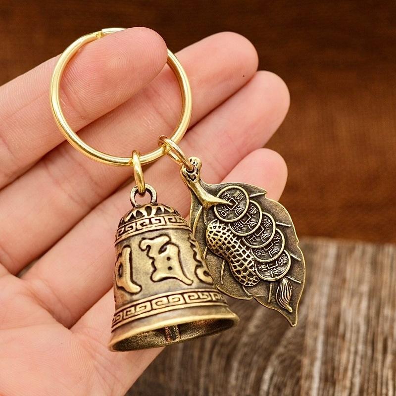 Six-character Mantra Bell Keychain Creative Key Ring Heart Sutra Copper Bell Pendant Bag Charm Accessories Lucky Gift