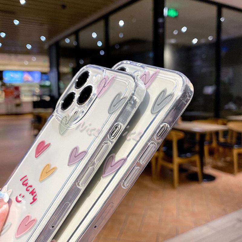 Love Heart Graphic Soft Silicone Phone Case For IPhone 16 14 13 12 11 15 17 Pro Max 17Air 16E 14 Plus Transparent Bumper Cover